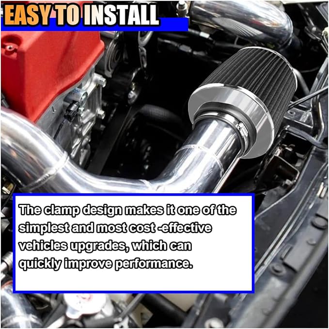 Universal Clamp-On Air Intake Filter, High Flow Closed-Top Cool Air Filter Cleaner, 76 89 102MM Performance Round Tapered Cone Air Filters, Premium Washable Replacement Filter for Car Truck (Black)
