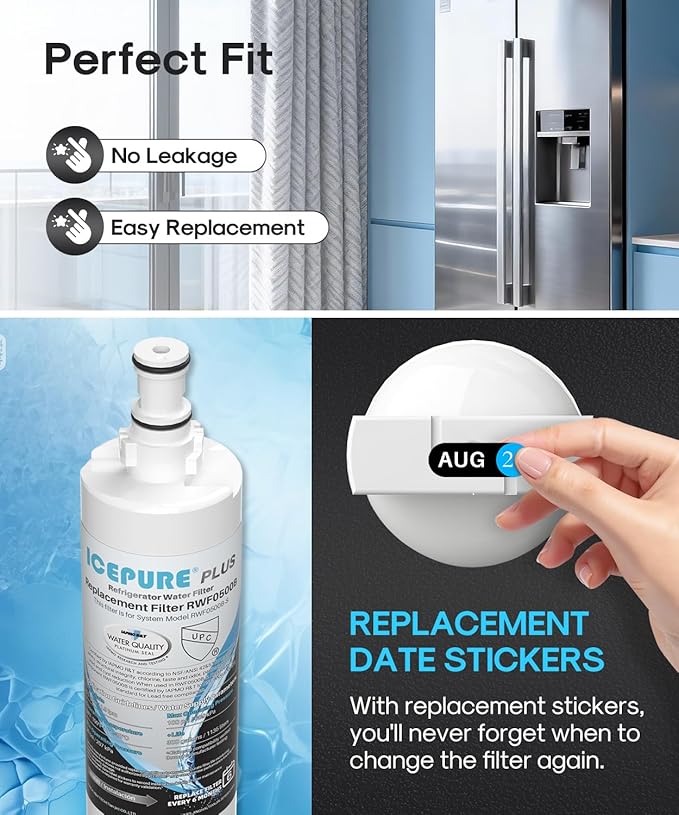 ICEPURE PLUS 4396508 NSF/ANSI 53 & 42 Certified Refrigerator Water Filter, Remove Lead, Replacement for EDR5RXD1, Everydrop Filter 5, Whirlpool 4396510, WF-NLC240V, PNL240V Kenmore 46-9010 9085, 2PACK