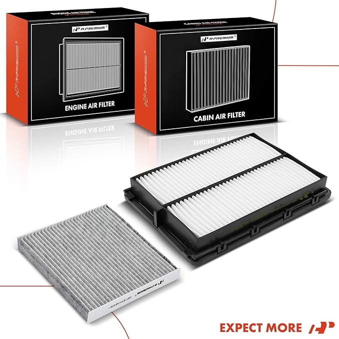 A-Premium 2-PC Engine & Cabin Air Filter with Activated Carbon Compatible with Hyundai Santa Fe Sport 2017-2018 & Kia Sedona 2015-2021 Replace# 971333SAA0