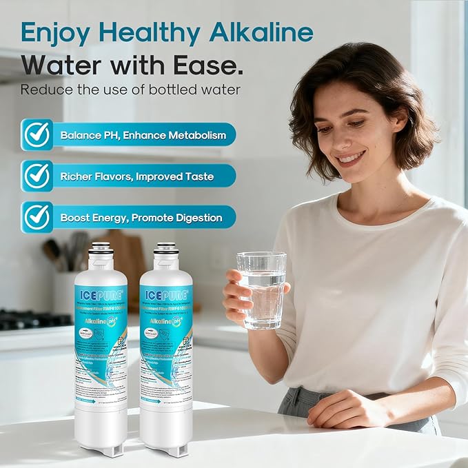 ICEPURE Alkaline BORPLFTR50 Refrigerator Water Filter Replacement for Bosch Ultra Clarity Pro 11032531, 12033030, BORPLFTR55, 12028325, 11025825, B36CT80SNS, WFC100MF, WFS200MF, Enhances PH, 2Pack