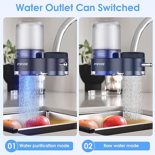 Faucet Mount Water Filter for Kitchen Sink - Dual Mode Water Outlet, Water Filter for Sink Faucet Reduces Chlorine, Limescale, Heavy Metals & Bad Taste with 2 Replacement Filter