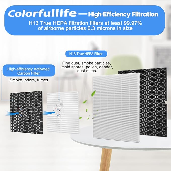 Colorfullife 2 Sets 116130 Replacement Filter H for Winix 5500-2 AM80 Plasmawave Air Purifier, 2 True HEPA Filter and 2 Activated Carbon Filter Combo Pack, Replacement Part 116130