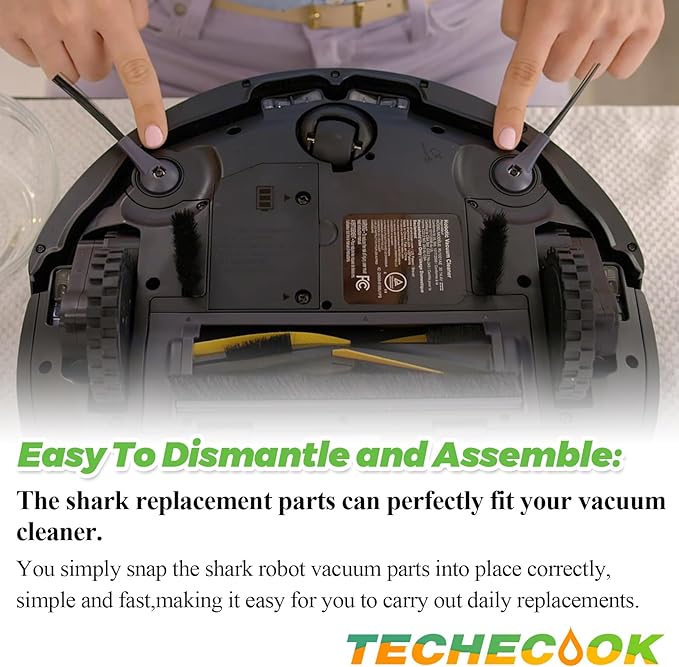 Replacement Parts for Shark Robot Vacuum R101AE RV1001AE AV911S RV2001WD RV1100SRUS RV1100VRUS by Techecook - Includes 6 x Side Brushes, 3 x Hepa Filters,1 x Main Rolling Brush and 1 x Cleaning Brush