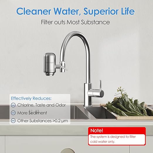 Vortopt Faucet Water Filter for Sink, Rapid Flow - 400 Gallons Faucet Mount Water Filtration System for Tap Water, NSF Certified Reduces Chlorine (Grey-T2-1 Filter)