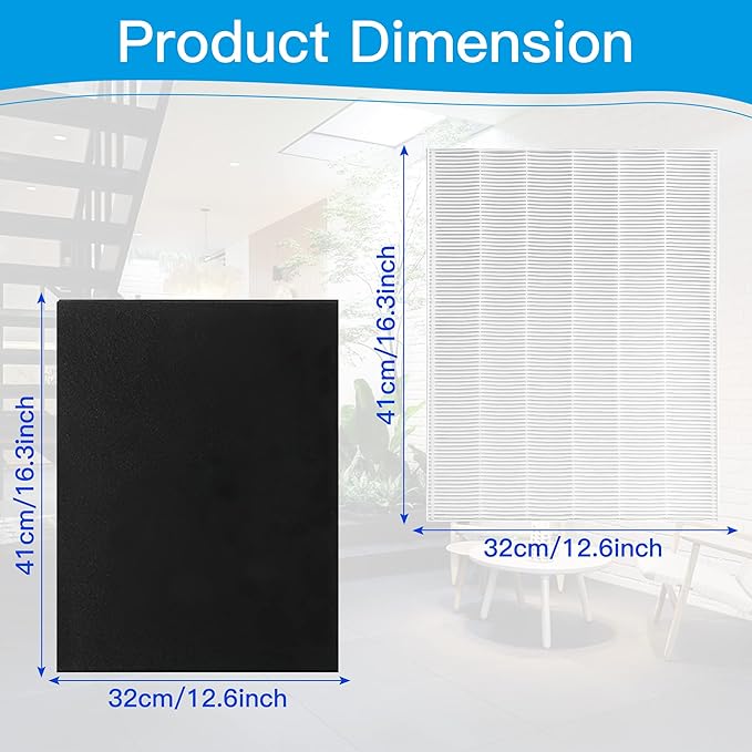 Hongfa 115115 Filter A Replacement Filter for Winix Air Purifier, Replacement for Winix PlasmaWave Air Purifier C535 5300 5300-2 6300 6300-2,2 Pc 115115 True Hepa Filter A and 8 Pc Carbon Pre-filter