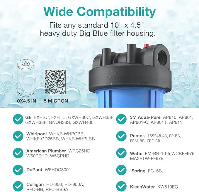 SimPure 5 Micron 10" x 4.5" Sediment and Carbon Whole House Water Filters, PGC Replacement Cartridge for GE FXHTC, GXWH40L, RFC-BB / 155141-43, WRC25HD, WDGD-5005, W10-PR, W15-PR, 1 Pack