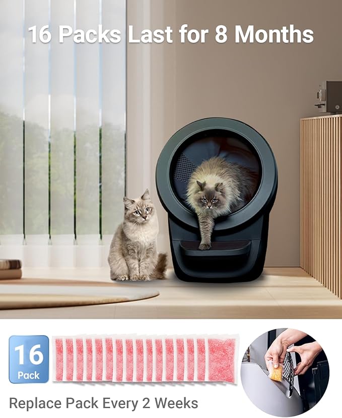 16 Packs Cat Litter Box Deodorizer Refills Compatible with Whisker OdorTrap Pod Accessories Filter, Eliminates Odors, Litter Box Odor Eliminator (Rose Scent)