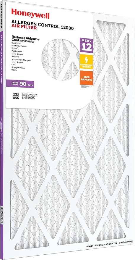Honeywell 20x25x1 MERV 12 Electrostatic Pleated HVAC AC Furnace Air Filter (4-Pack) | Replacement Filter for Home Use | Made in USA