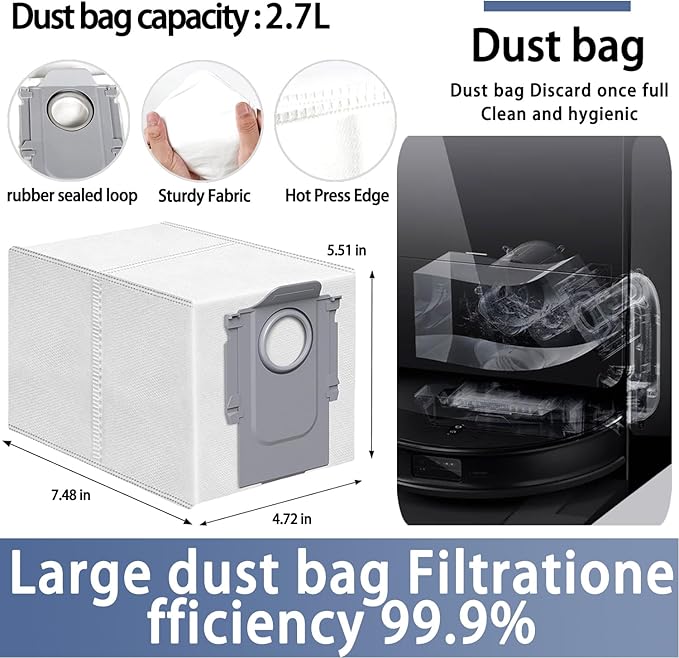 Accessories Replacement Parts Compatible with Roborock Saros 10 Robot Vacuum Cleaner Kit 2 Dual Main Brush 4 HEPA Filter 6 Side Brush 6 Mop Cloth 6 Round mop 6 Dust Bag