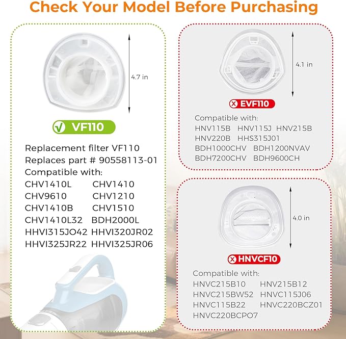 CHV1410L HHVI315JO42 VF110 Replacement Filter 9Pack by Blutoget-Fit for Black&Decker Power Tools -VF110 Cordless Hand Vacuum CHV1510 CHV1410L32 HHVI315JO32 HHVI320JR02 HHVI325JR22 BDH2000L