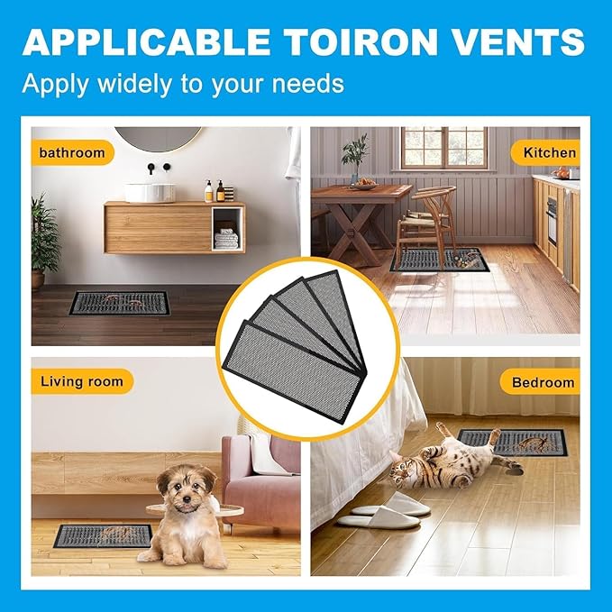 4 PCS Magnetic Vent Covers-5.5x12 Magnetic Air Vent Covers with Mesh Screen for Floor/Wall/Ceiling Registers-Easy to Install, Secure Fit, Durable Design-Black