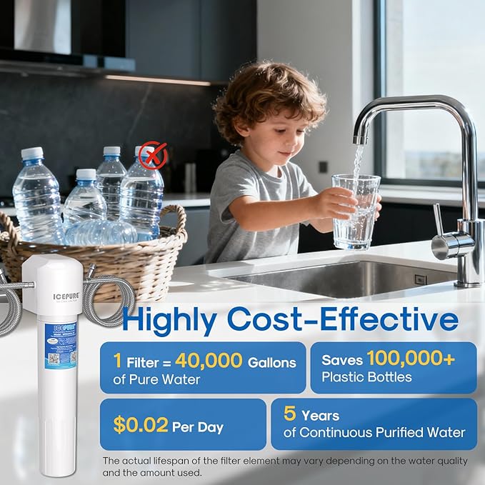 ICEPURE WFS5300A-20 5 Years or 40K Gallons Under Sink Water Filtration System, Ultra High Capacity NSF/ANSI CAN372 & 42 Certified, Direct Connect Drinking Faucet, Removes Chlorine, Odor, Heavy Metals