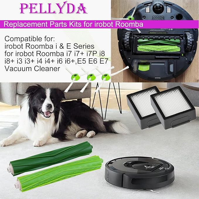 Replacement Parts for irobot Roomba i,e&j Series,i3 i3+ i4 i6 i6+ i7 i7+ i8 i8+ E5 E6 E7 Vacuum Cleaner,Replenishment kits Accessories 2 Set Rubber Brushes,10 HEPA Filters,10 Side Brushes