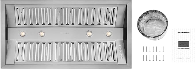 Hauslane Range Hood Insert 46 Inch Pro-Style - Stainless Steel Built-In Vent with 800 CFM Suction, Quiet Operation, LED Lights, 3-Speed Fan, 21" Deep, Ducted/Ductless Convertible for Insert Mount