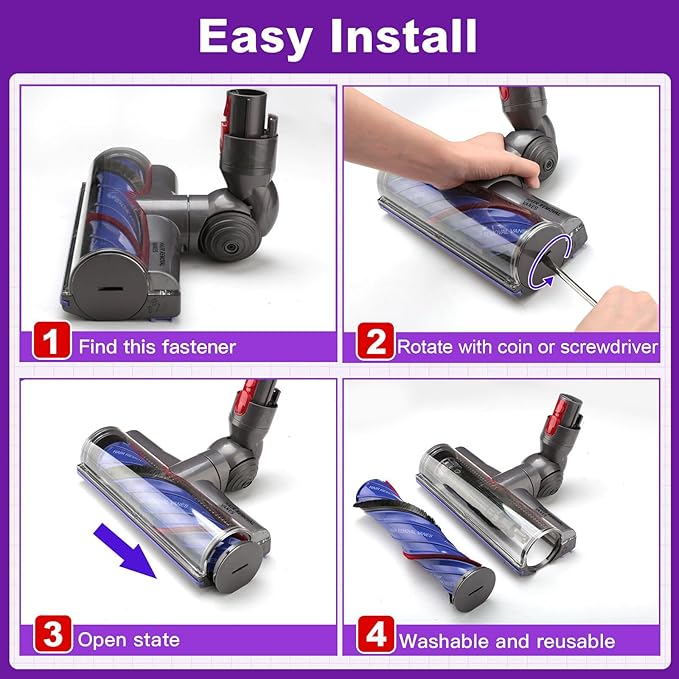 Lemige V8 V11 Vacuum Attachments Head Replacement Parts for Dyson V7 V8 V11 V15 Animal V10 Cyclone Cordless Vacuum Cleaner, Upgrade Anti-Tangle Quick Release Motor-Head Brush Roller with Power Suction