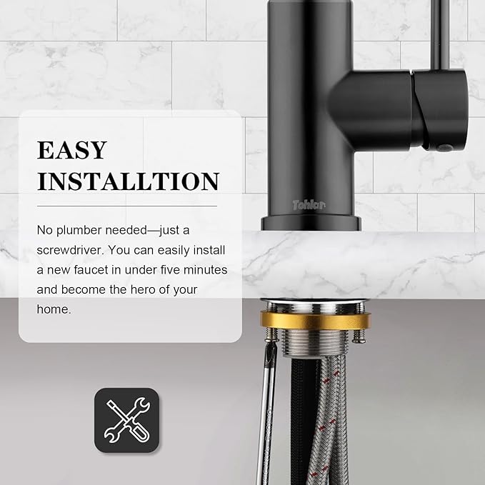 Tohlar Gray Kitchen Faucets with Pull Down Sprayer, Single Handle Kitchen Sink Faucet Gun Black Modern Staninless Steel Kitchen Faucet with Deck Plate, Gray