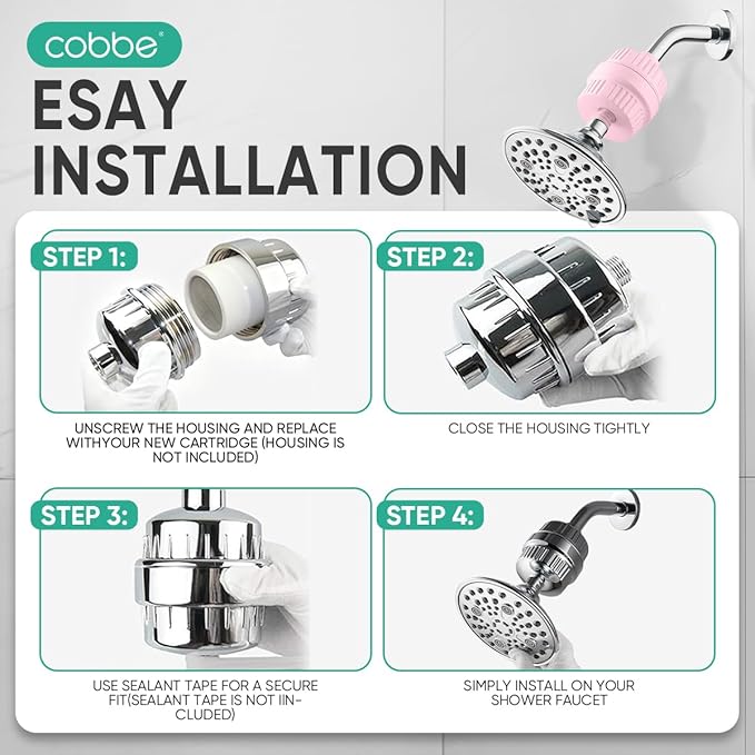 Cobbe HD HEAVY DUTY High Output Shower Filter – 99% REMOVAL Shower Head Filter for Hard Water, Heavy Metals, Chlorine and Harmful Substance, Improve your skin and hair - Pink