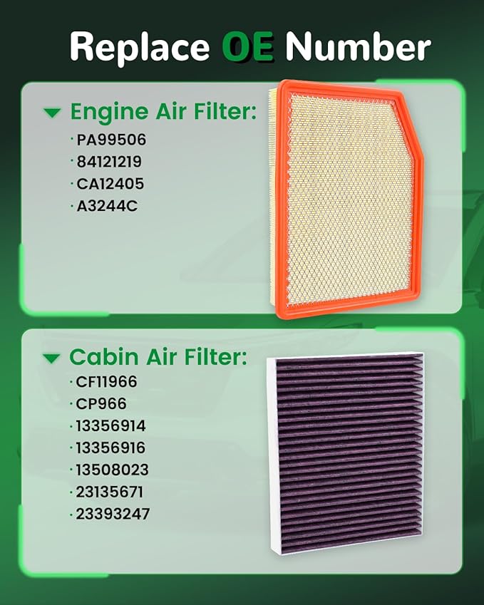Engine Cabin Air Filter for Silverado 1500 Sierra 1500 2019-2025,Suburban Yukon Tahoe Escalade 2021-2025,Replace CA12405,CF11966