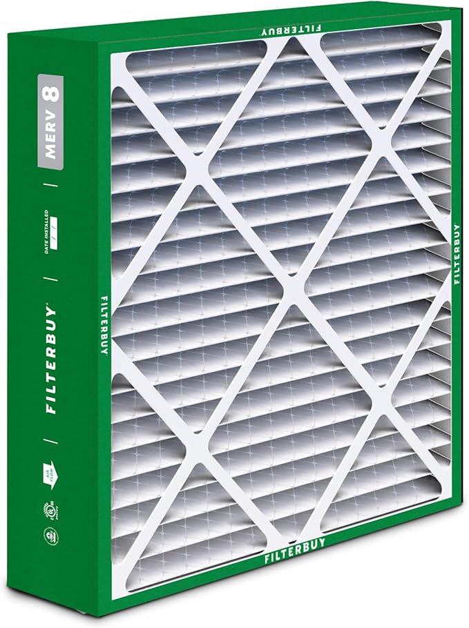 Filterbuy 20x22x5 Air Filter MERV 8 Essential Dust & Allergy Defense (3-Pack), Pleated HVAC AC Furnace Filters for Amana, Goodman, Nordyne, and Five Seasons (Actual Size: 19.50 x 21.94 x 5.25)