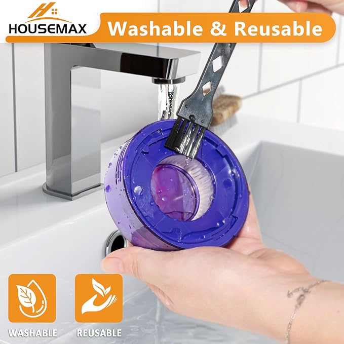 HOUSEMAX Upgraded V8 Filter Replacement Kit Compatible with Dyson V8 SV25 / V8 Animal Extra / V7 SV37 Cordless Vacuum Replaces Parts #965661-05 & #967478-05