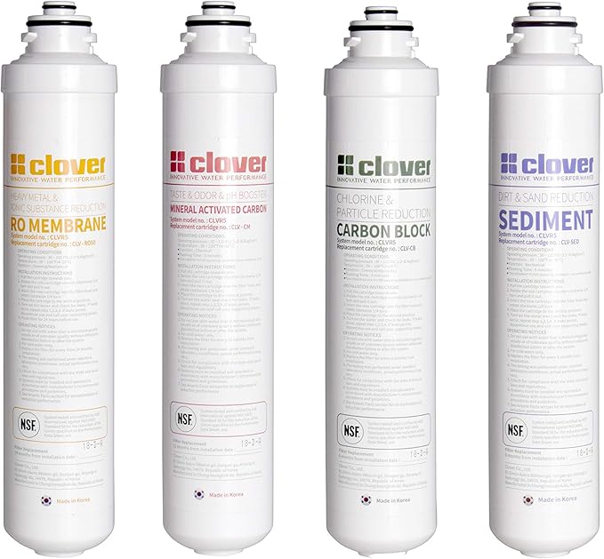 Aquverse Clover 4-Pack Replacement Filters for Under-Sink RO System (Sediment, Pre-Carbon, RO Membrane, and Carbon + Mineral Filters)