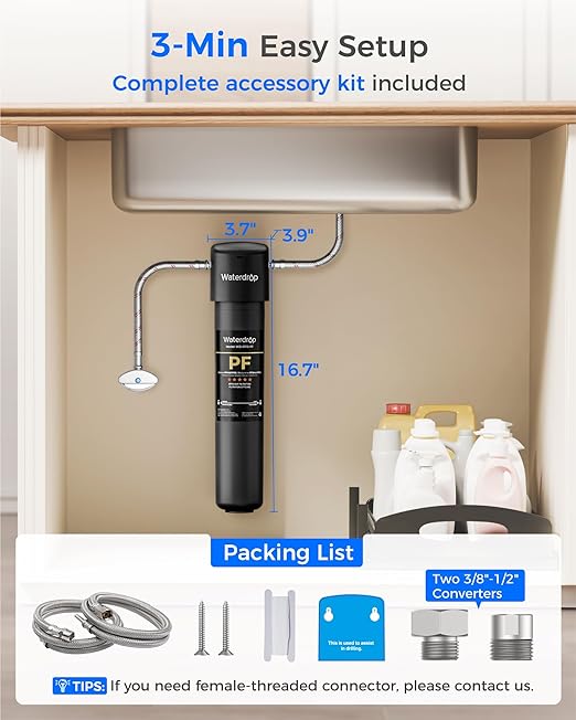 Waterdrop 15UA-PF Under Sink Water Filter, Reduce 80+ Impurities, ππ.π% ππ
ππ, ππ.π% ππ
ππ, 96% Chloramine, Fluoride, VOCs, Chloroform, Direct Connect to Kitchen Faucet (Filter: RF15-PF)