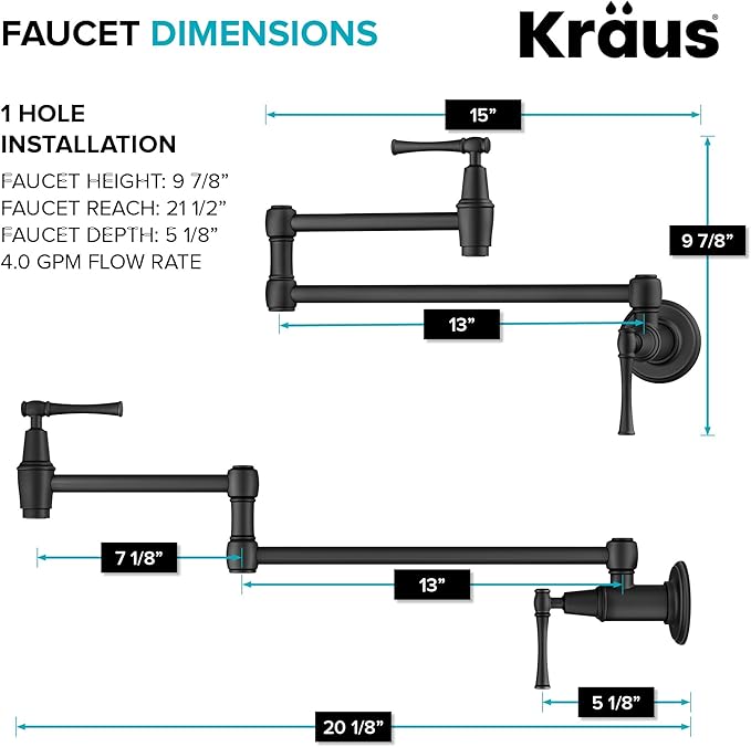KRAUS Allyn Pot Filler Faucet with Retractable Arm, Wall Mount Kitchen Faucet, Pot Filler for Stove in Spot-Free Antique Champagne Bronze, KPF-5002MB
