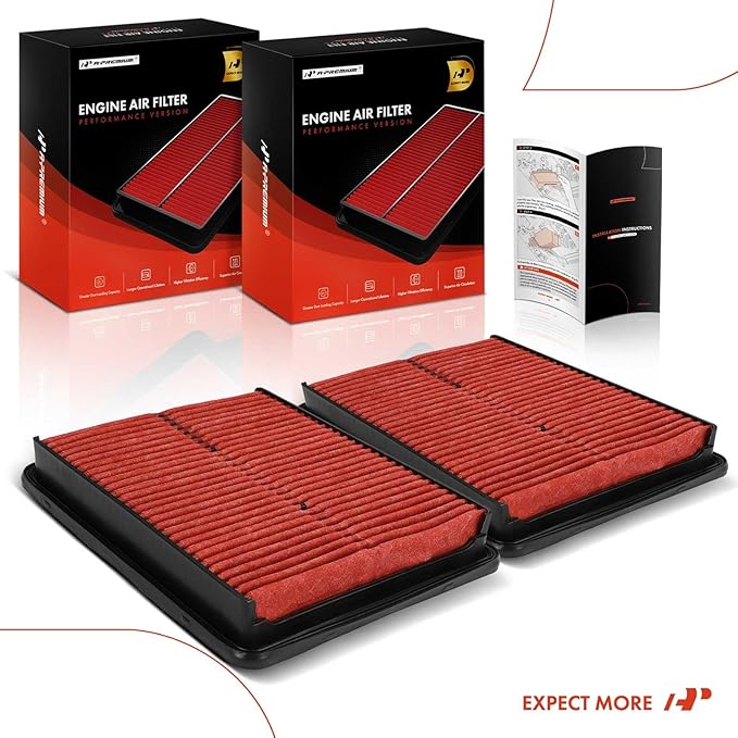 A-Premium 2-PC Pre-oiled Engine Air Filter Compatible with Hyundai Sonata 2011-2015, Santa Fe 2010-2012, Azera 2012-2017 & Kia Optima 2011-2016, Sorento 2011-2013, Cadenza 2014-2016