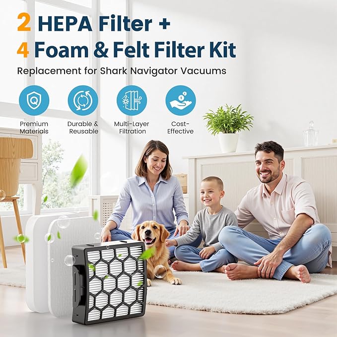 Colorfullife Filters for Shark Navigator Zero-M Self-Cleaning Brushroll Pet Pro Upright Vacuum ZU60 ZU62 ZU62C NV251,NV255, Replacement Parts Parts #1238FT60&1239FT60