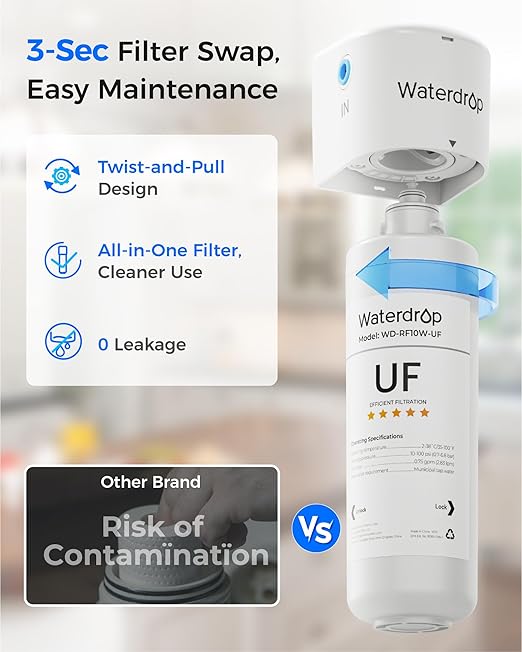 Waterdrop 10UAW-UF 0.01 μm Ultra Filtration Under Sink Water Filter System, 1 Year, Reduces Lead, Chlorine, Bad Taste & Odor, Direct Connect to Kitchen Faucet, USA Tech