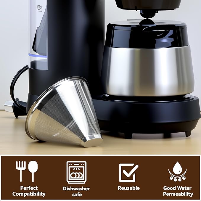 Cone Coffee Filters Compatible with Cuisinart Coffee Maker DCC-5570NAS, Reusable Stainless Steel Cone Filters for Cuisinart 5 Cup