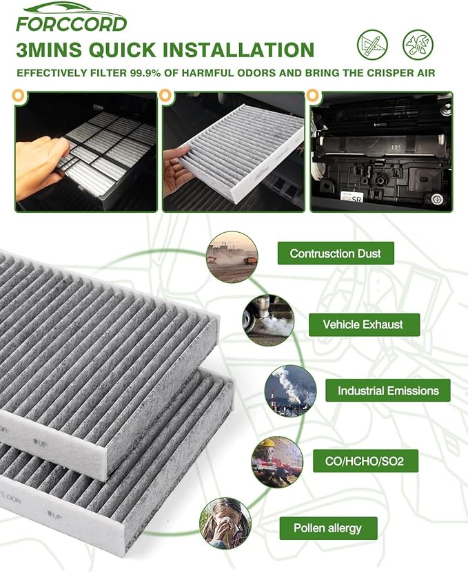 2-Pack Cabin Air Filter Fits for Subaru Ascent, Crosstrek, Impreza, Legacy, Outback, Toyota C-HR, Corolla, Prius, RAV4, Venza Activated Carbon Replacement 72880-FL00A Car Accessories