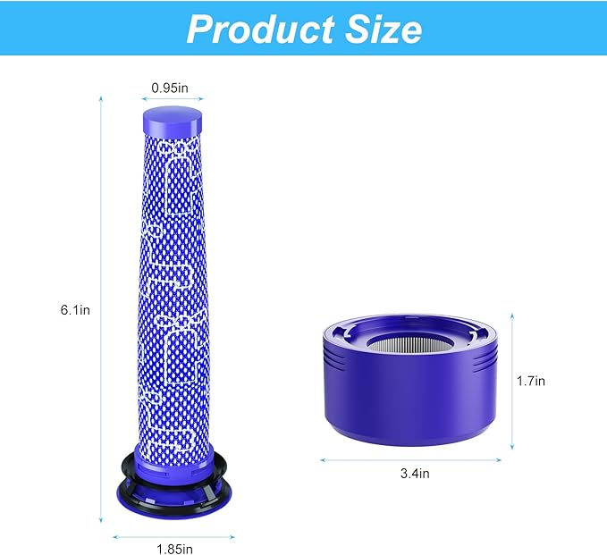 Vacuum Filter Replacement Parts Compatible with Dyson V7/V8 Animal, V8 Absolute & SV10 Cordless Vacuum Cleaners, Replaces Part # 965661-01 & 967478-01