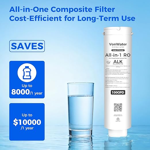 CT100-ALK Replacement Filter | 𝐀𝐥𝐤𝐚𝐥𝐢𝐧𝐞 pH+ RO Filter Cartridge for CT910/C5/CT910G Series | 100GPD 12-24 Months | NSF/ANSI372,42,58 Standards, Reduce TDS PFAS (CT100-ALK)