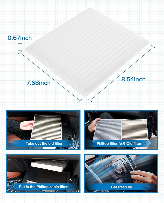 PHILTOP Cabin Air Filter w/Activated Carbon, Compatible with CF10139 Toyota RAV4 2001-2005, Echo 2000-2005, Scion tC 2005-2010, xB 2004-2006, xA 2004-2006
