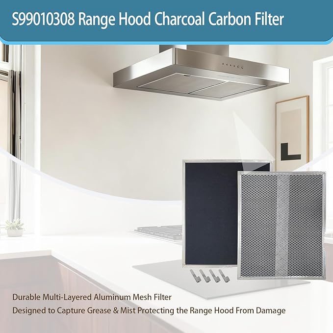 S99010308 WB02X10707 Range Hood Charcoal Filter Compatible with Broan Nu-Tone BPSF30 QS WS And GE WB02X10707 S-ears NON-Ducted Carbon Replacement Filters Range Hood Filter Size 10.8" X 13.3" 2 Pack