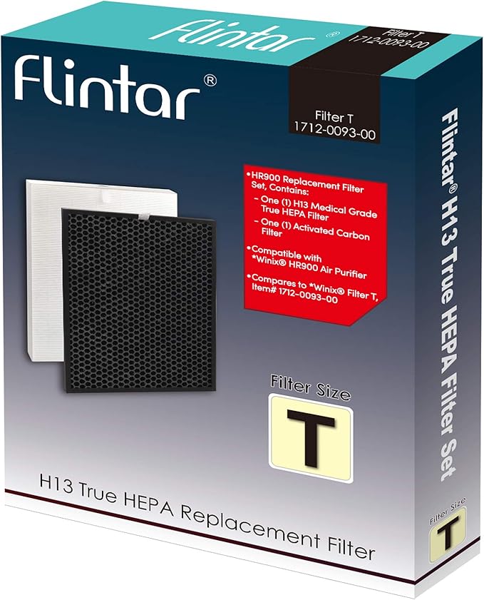 Flintar HR900 Replacement Filter T, Compatible with Winix HR900 Air Purifier, H13 Grade Filtration and Activated Carbon Filter, Part Number 1712-0093-00, 1-Pack