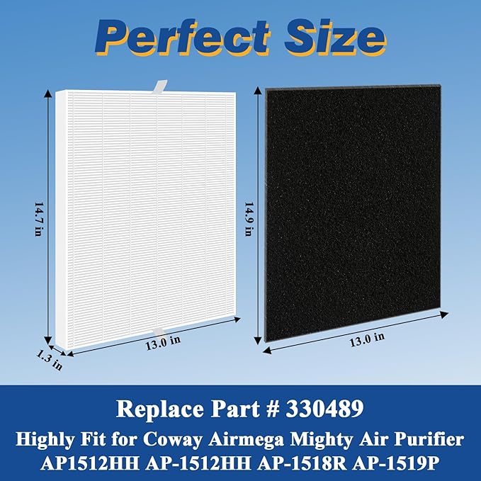 Improvedhand AP-1512HH Replacement Filter for Coway Airmega Purifier AP-1512HH-FP AP-1518R AP-1519P, 1 Pcs High-Efficiency Materials Main Filter & 3 Pcs Activated Carbon Filter, Replace Part#3304899