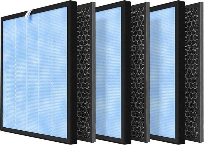 HSP001 Filter Replacement Compatible with Hathaspace Smart HSP001 Air Purifier, H13 HEPA Air Purifier Replacement Filter Set with Activated Carbon Pre-Filters, 3 HEPA + 3 Pre-Filters