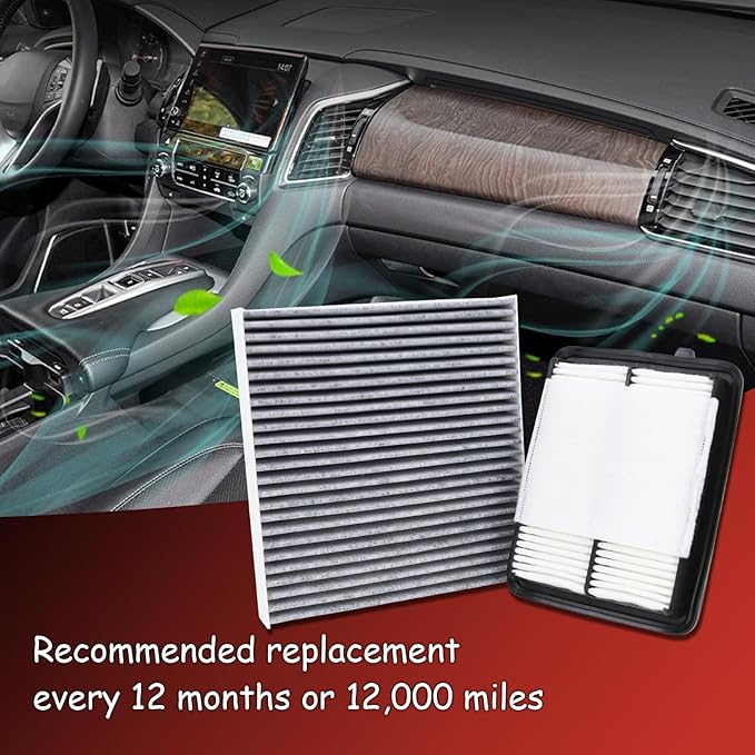 16546-5RB1A Engine Air Filter and 27277-6CA0A Cabin Air Filter kit Compatible with 2017-2024 Nissan Kicks 2020-2025 Versa L4 1.6L Replaces WA10908 27277-6CA1A
