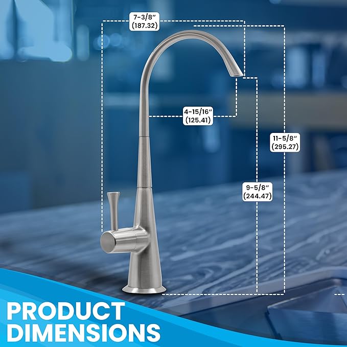 Metpure Airgap 3-Port Brass RO Faucet for Reverse Osmosis Drinking Water Systems. Features Pre-Installed Drain Tubes, Contemporary Design. Includes Wrench and Adapters. (Brushed Nickel)
