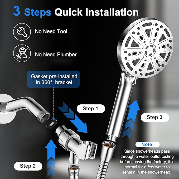 Filtered Shower Head with Handheld, FunnyAir 10-Spray Modes 5" High Pressure Shower Heads, 5-PCS Filters Filtered Shower Head with Handheld, 2 Built-in Power Jets Shower Heads, Chrome