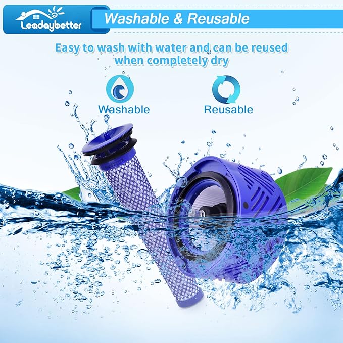 Leadaybetter V6 Filters Replacement for Dyson Absolute Total Clean Cordless Stick Vacuum, 2 Pack Post HEPA and Pre Filter Replacements, Compare to Part # 966741-01 & 965661-01