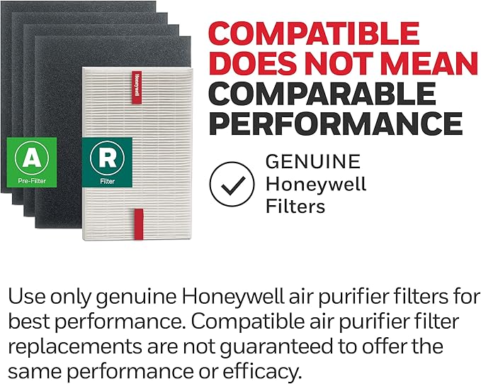 Honeywell HEPA Air Purifier Filter Kit – Includes 1 HEPA R Replacement Filter and 4 A Carbon Pre-Cut Pre-Filters – Airborne Allergen Air Filter Targets Wildfire/Smoke, Pollen, Pet Dander, and Dust