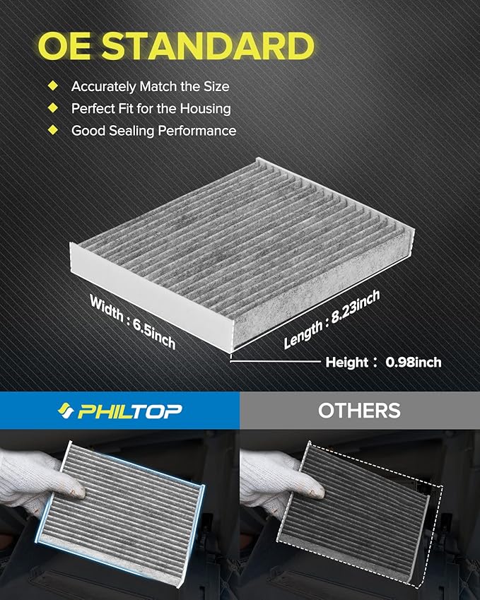 PHILTOP Cabin Air Filter w/Activated Carbon, Compatible with CF12002 Kia Soul 2014-2019, Soul EV 2015-2019, Carbon Filter Up Dust Pollen Odor