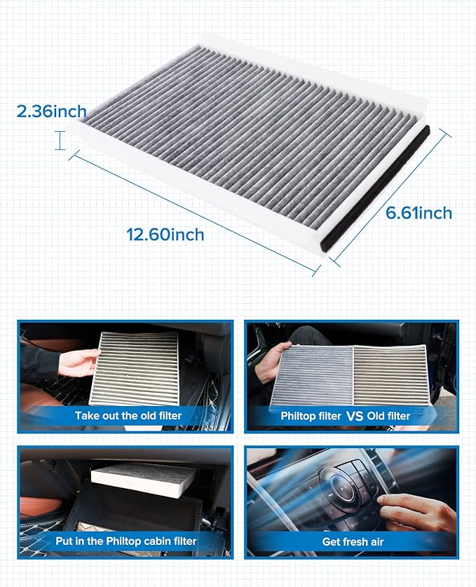 PHILTOP Cabin Air Filter w/Activated Carbon, Compatible with CF10103 BMW 528i, 530i, 525i, 650i, 535i, 530xi, 550i, 528i xDrive, 645Ci, 535xi, 535i xDrive, 528xi, 545i, 525xi, M5, M6, Pack of 2