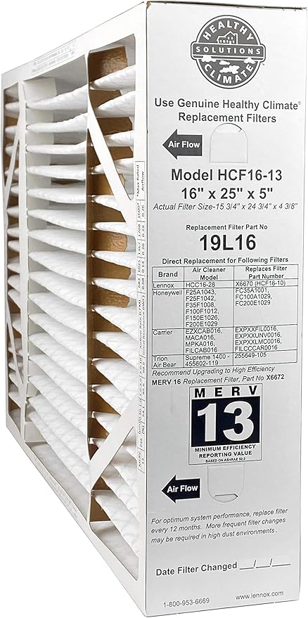 Lennox 19L16 16 x 25 x 5 Inch Healthy Climate Boxed Media Air Cleaner MERV 13 Efficient Home Furnace Replacement Filter for Dust, Pollen, and More