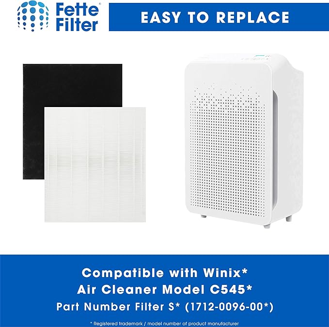 Fette Filter - C545 Premium Replacement True HEPA Filters Compatible with Winix Filter S for Air Purifier C545 Part # 1712-0096-00 Includes 2 True Hepa + 8 Carbon Filter.