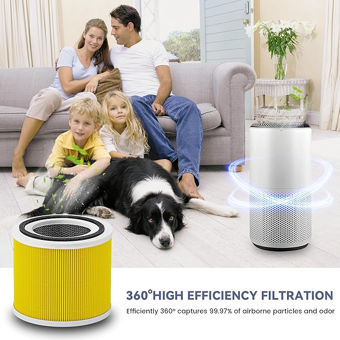 2 Pack Core 300 Pet Care Replacement Filter for LEVOIT Core 300 Core300-P Core 300s VortexAir Air Purifier, 3-in-1 True H13 and Activated Carbon,Core 300-RF-PA, Yellow