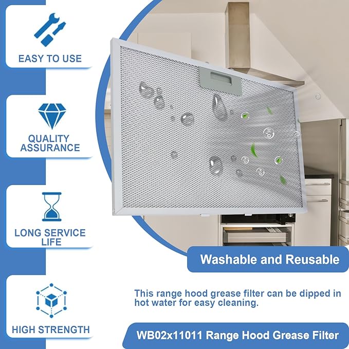 WB02X11011 Range Hood Grease Filter Compatible with GE 5 Layer Aluminum Vent Range Hood Filters JV636H1SS JV636H2SS JV536H1SS JV536H2SS JV535H1WW JV635H1BB JV635H2CC, 14-1/2 x 11-5/8 Inches - 2 Pack